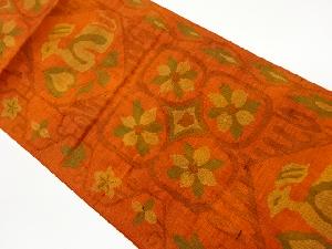 リサイクル　手織り紬草花に抽象模様織出し名古屋帯